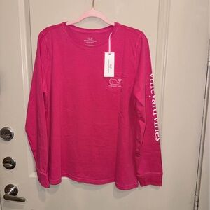 🐳 New Vineyard Vines Pink Long Sleeve Pocket Tee Shirt sz Large